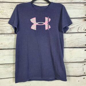 Under Armour Women’s Short Sleeve Tee Purple Pink Logo Striped Graphic T-Shirt M